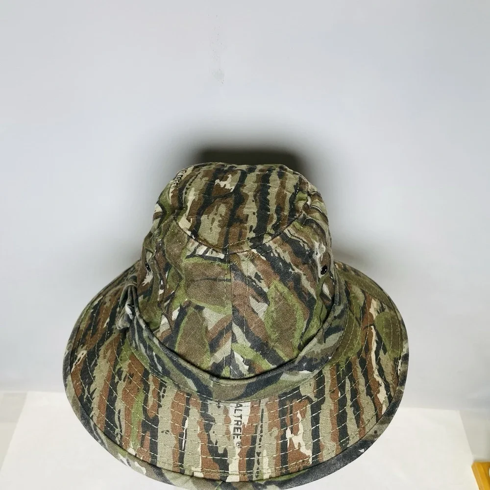 VINTAGE 80s 90s Real‎ tree Camo Boonie Bucket Hat Hunting Outdoors Size S
